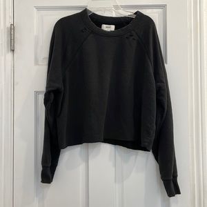 Aerie Black Sunday Soft Distressed Crew Sweatshirt